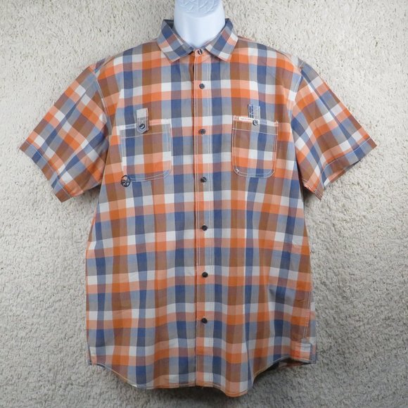 PROJEK* Men's Short‎ Sleeve Button Down Curved Hem Chest Pocket Shirt~ Size XL - Picture 1 of 14
